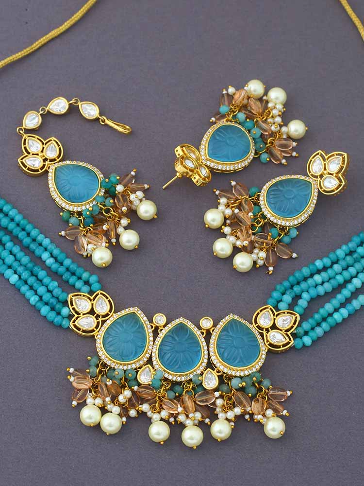 Turquoise Esin Kundan Jewellery Set