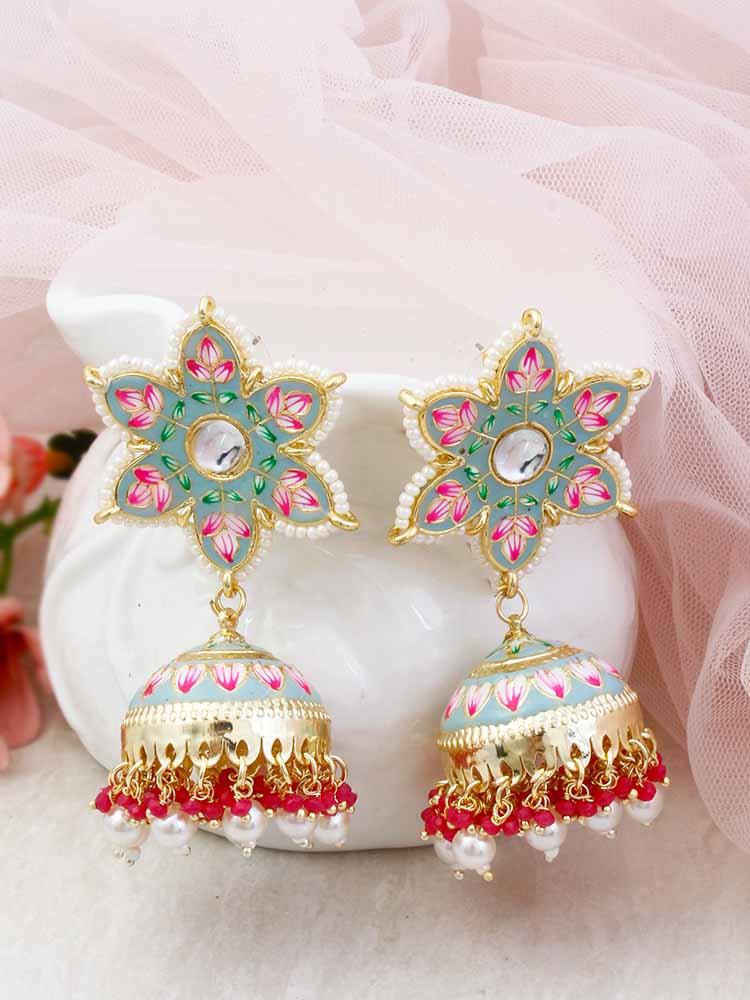 Turquoise Lata jhumkis - Bling Bag