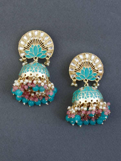 Turquoise Nakushi Satrangi Jhumkis - Bling Bag