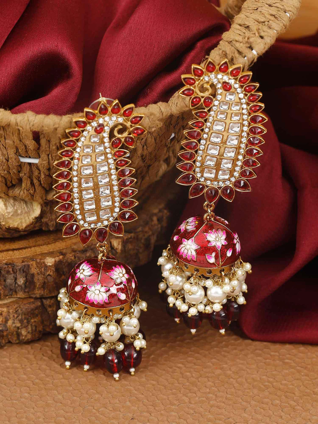 earrings - Bling Bag Maroon Kaashi Designer Jhumkis