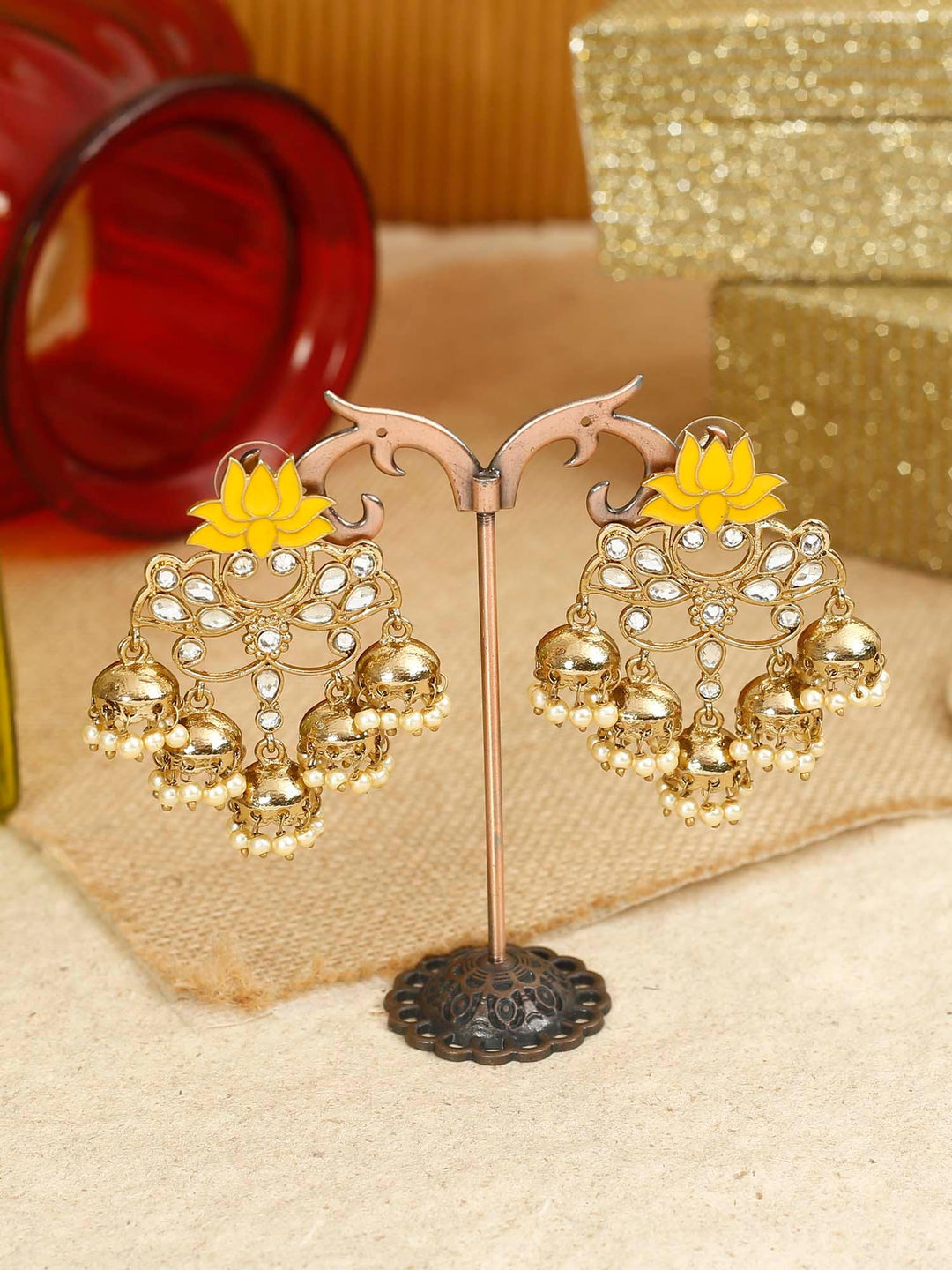 earrings - Bling Bag Lemon Lotus Multiple Jhumkis