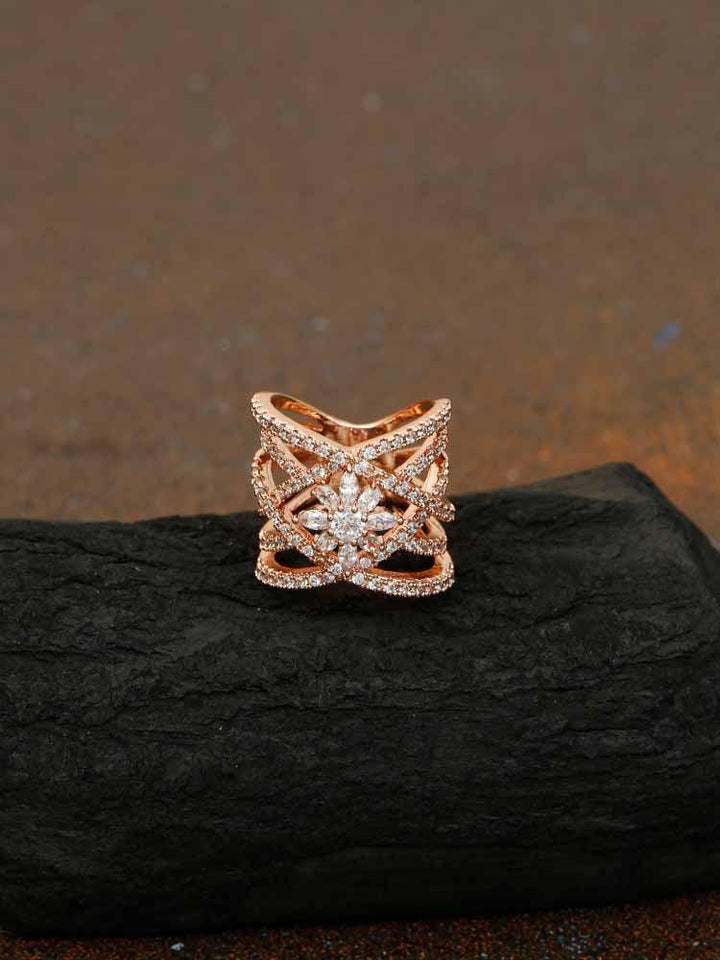 rings - Bling Bag Rose Gold Aarna Zirconia Ring