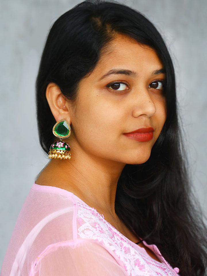 Emerald Shesha Meenakari Jhumkis