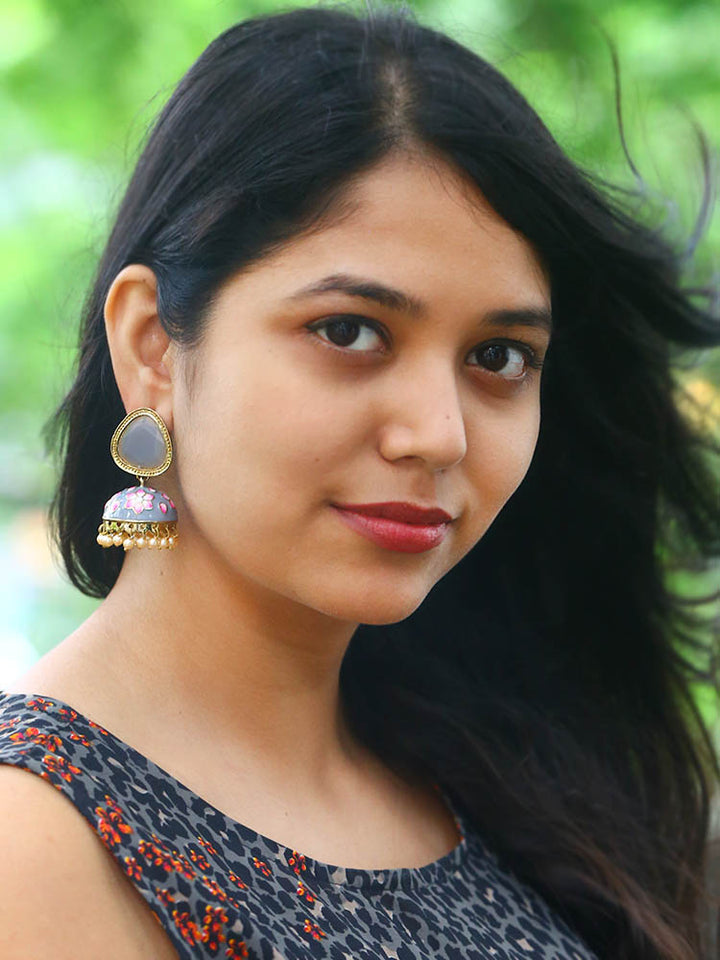 Grey Shesha Meenakari Jhumkis