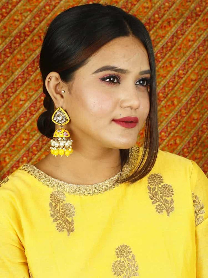 earrings - Bling Bag Lemon Rangeeli Designer Jhumkis