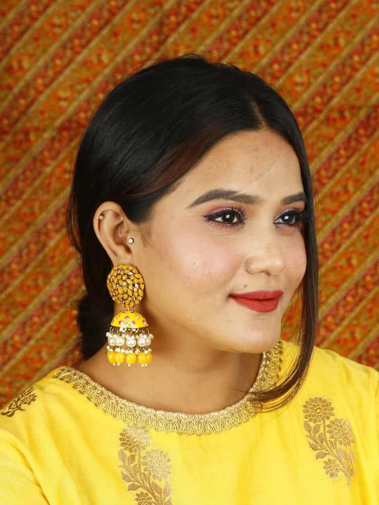 earrings - Bling Bag Mustard Daliha Jhumki Earrings