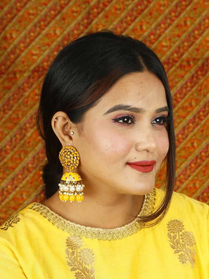 earrings - Bling Bag Mustard Daliha Jhumki Earrings