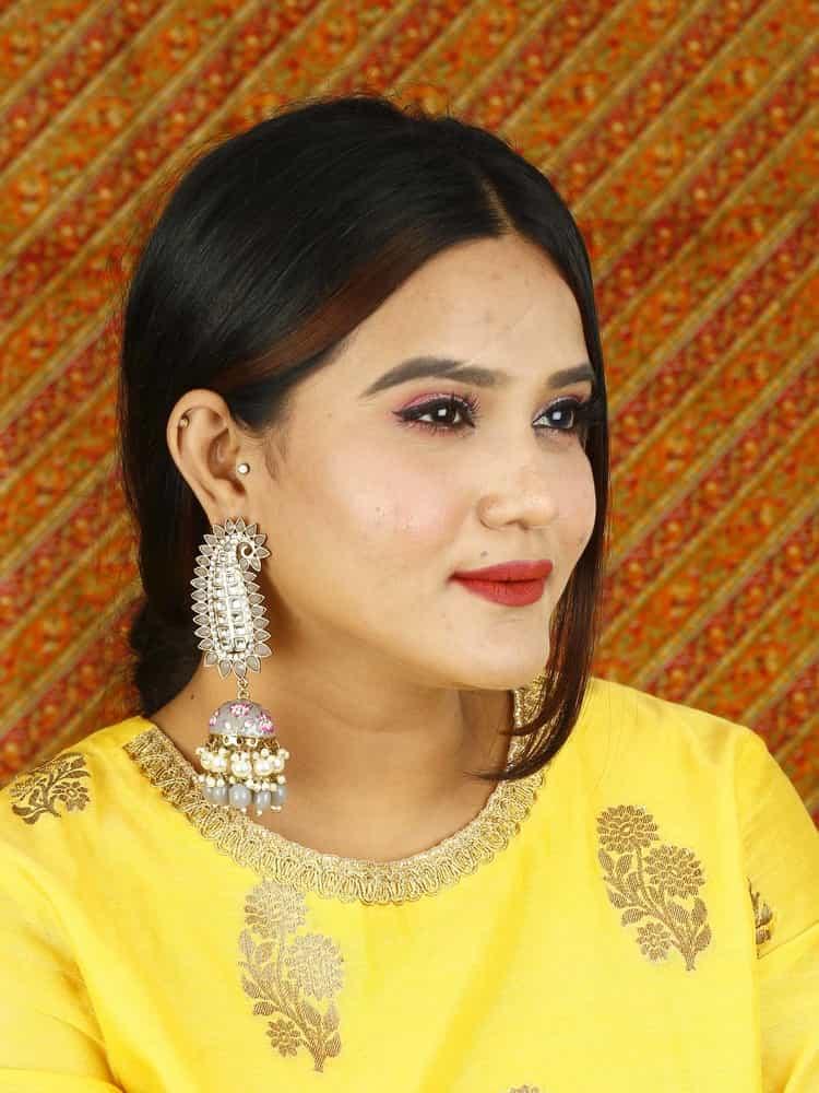 earrings - Bling Bag Grey Kaashi Designer Jhumkis