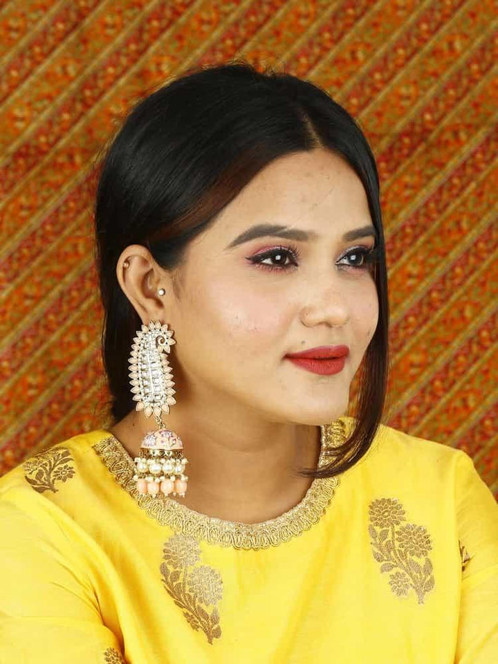 earrings - Bling Bag Peach Kaashi Designer Jhumkis
