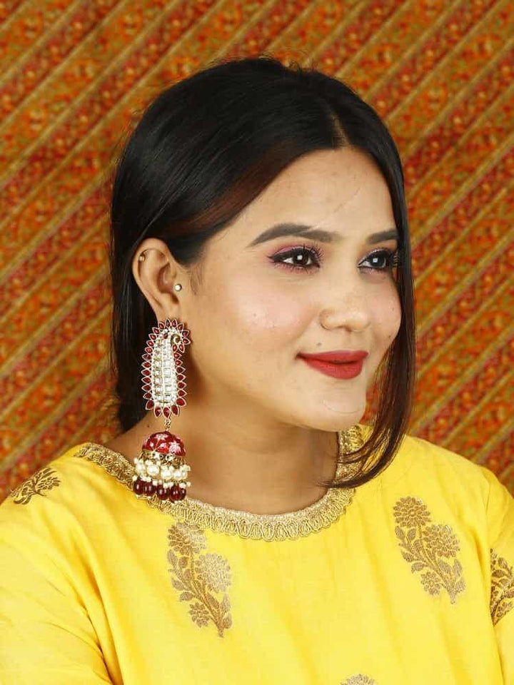 earrings - Bling Bag Maroon Kaashi Designer Jhumkis