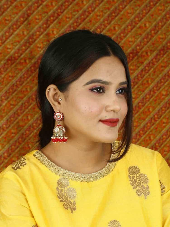 earrings - Bling Bag Red Magone Jhumki Earrings