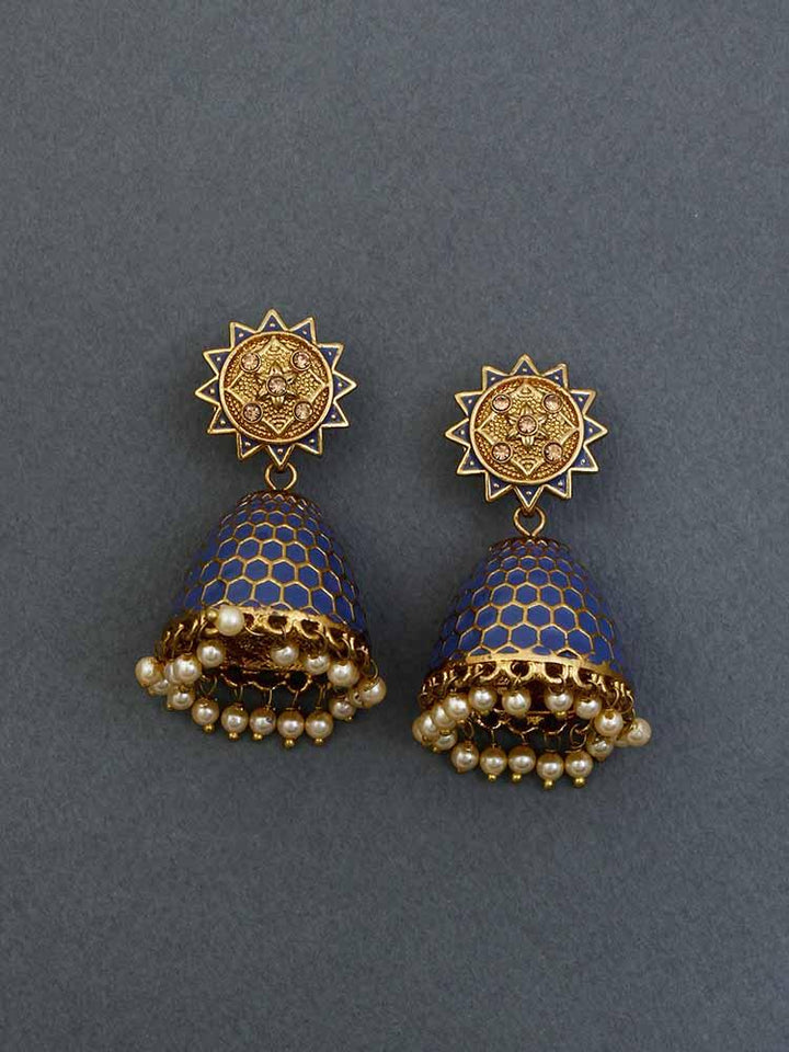 Navy Bell Ethnic Earrings - Bling Bag