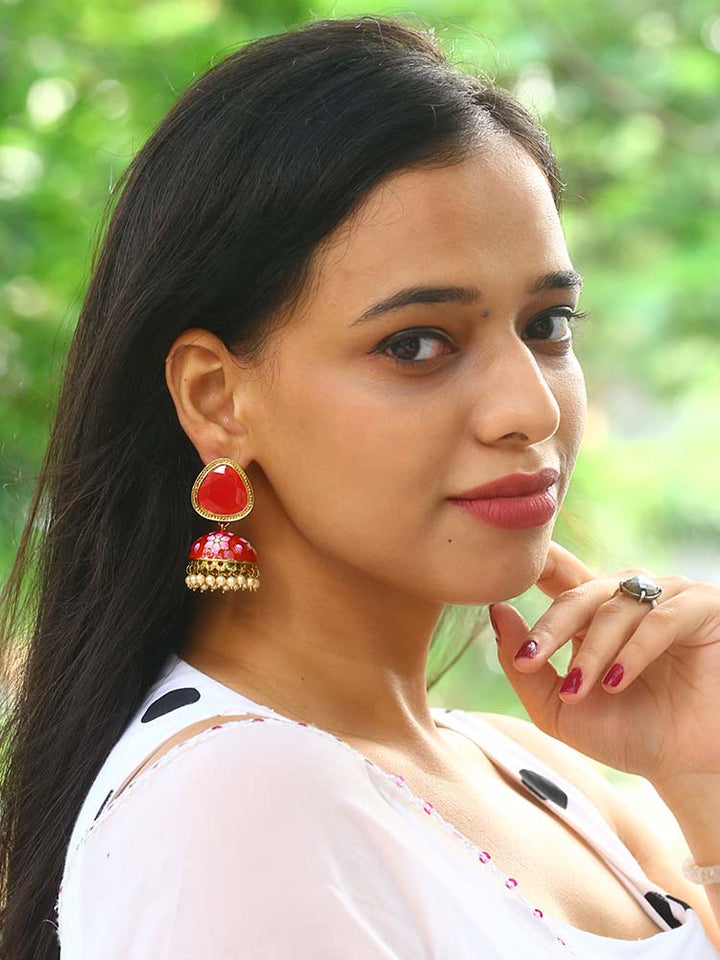 Red Shesha Meenakari Jhumkis